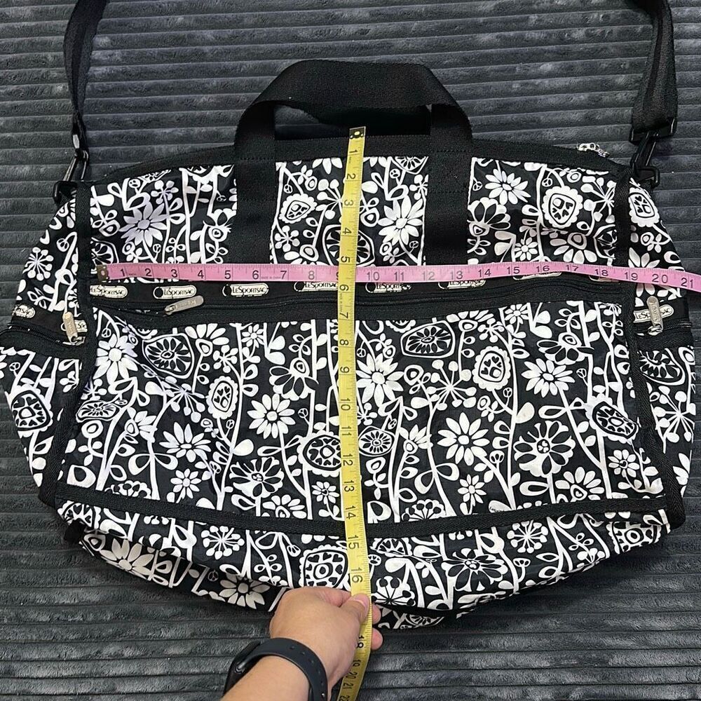 LeSportsac Large Floral Black And White Duffle Bag - Picture 4 of 13